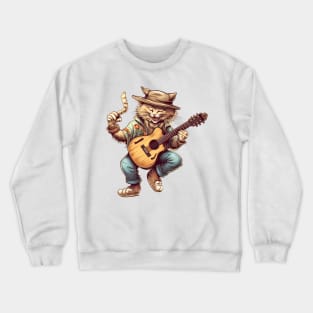 Summer Cat Dancing and Playing Guitar Crewneck Sweatshirt